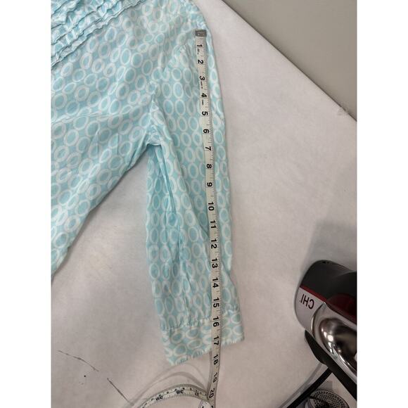 Coastal Charter Club Blue Print Ruffle Button Up Shirt Twee Romantic Size 10P - Picture 8 of 13